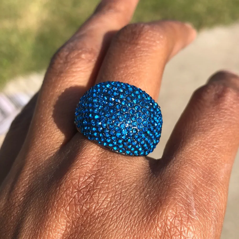 Hematite finished with ombre blue Swarovski elements ring size 9